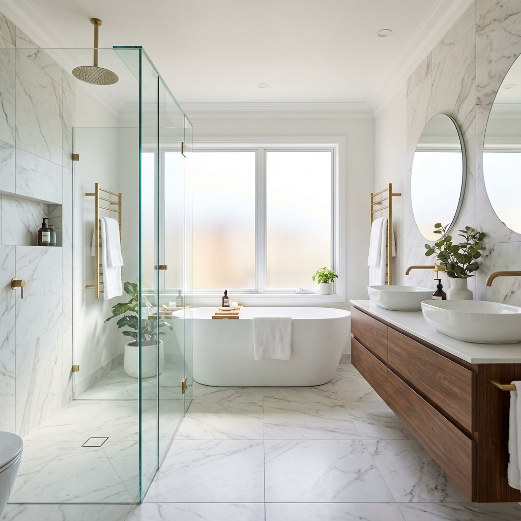 Luxurious bathroom renovation with walk-in shower
