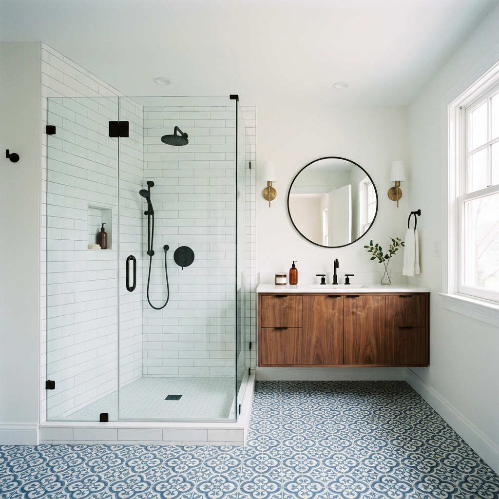 Elegant master bathroom with freestanding tub
